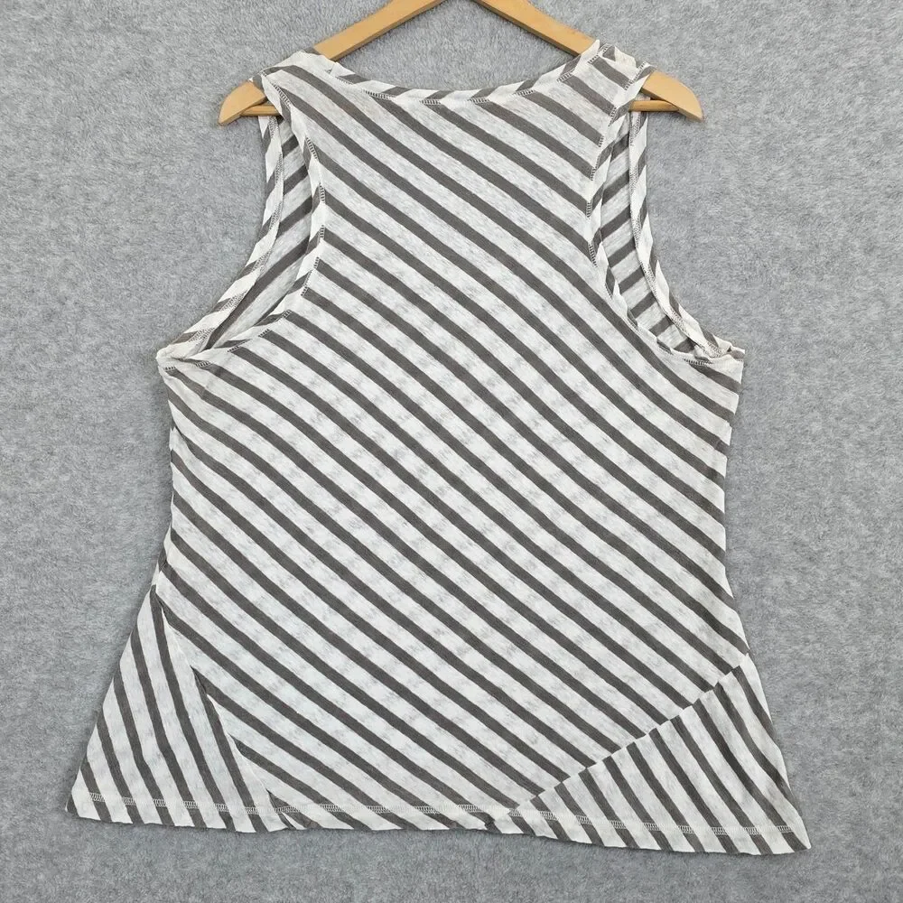 Garnet Hill XL Linen Gray White Asymetrical Stripe Sleeveless Tank Top Shirt